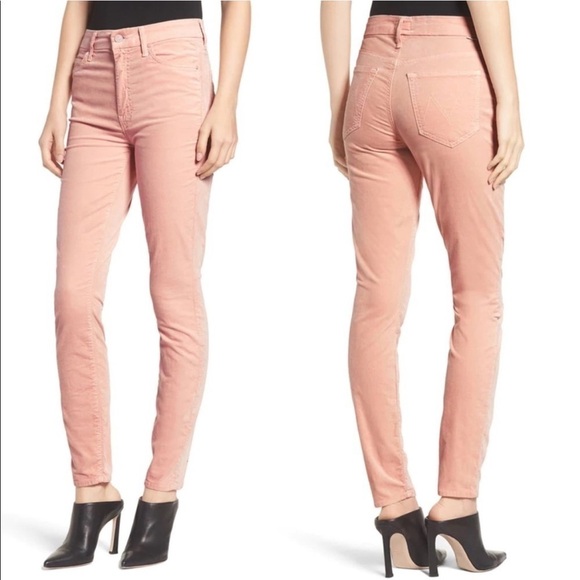 MOTHER High Waisted Looker Velvet Jeans In Petal Pink - Picture 3 of 9